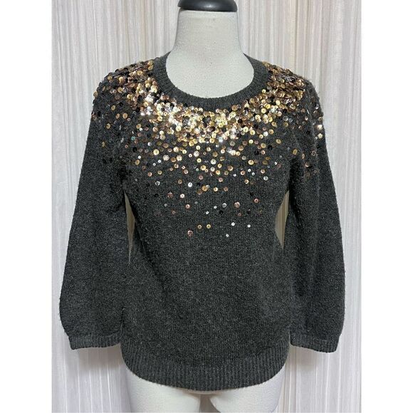 Halogen 3/4 Gray Nubby Pullover Sweater with Sequins Size Small - Picture 1 of 5